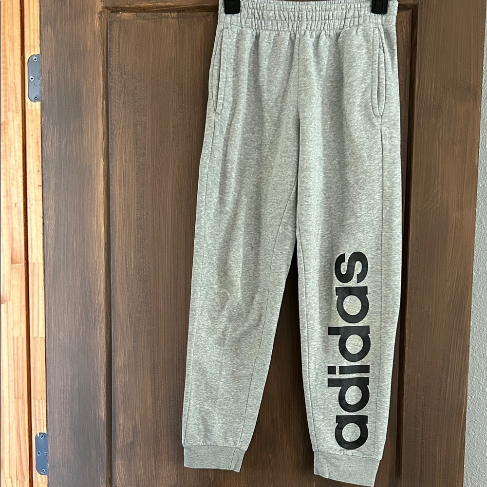 adidas Gray Jogger Pants with Black Logo - Kids